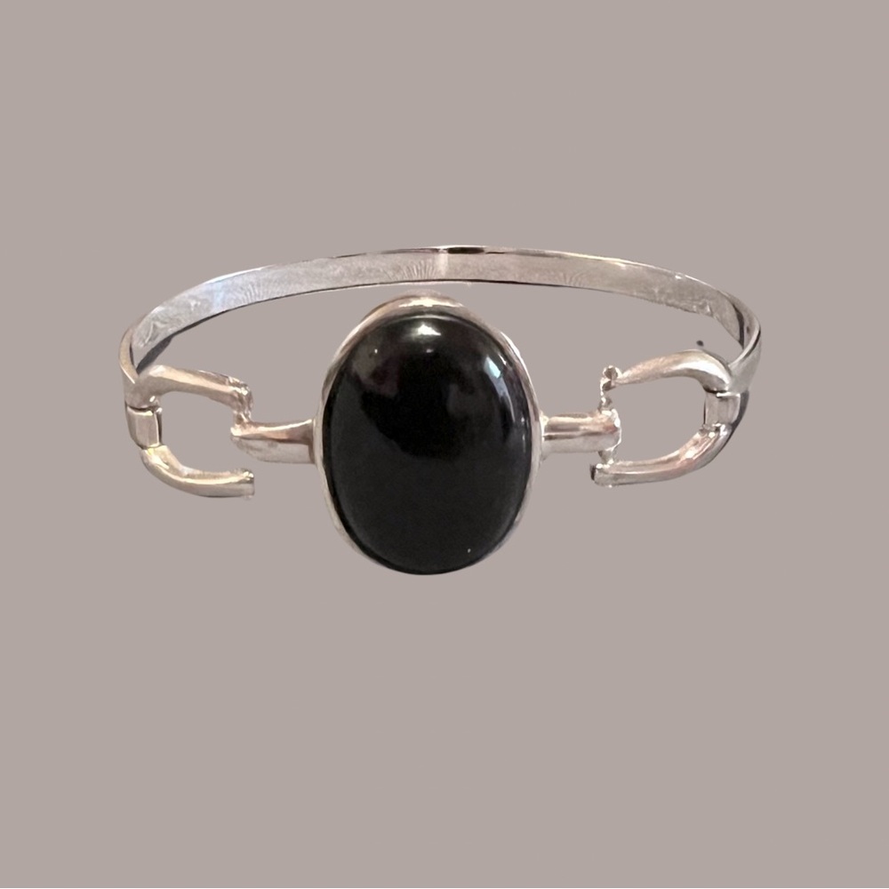 STERLING SILVER with FAUX ONYX stone bracelet with side closure